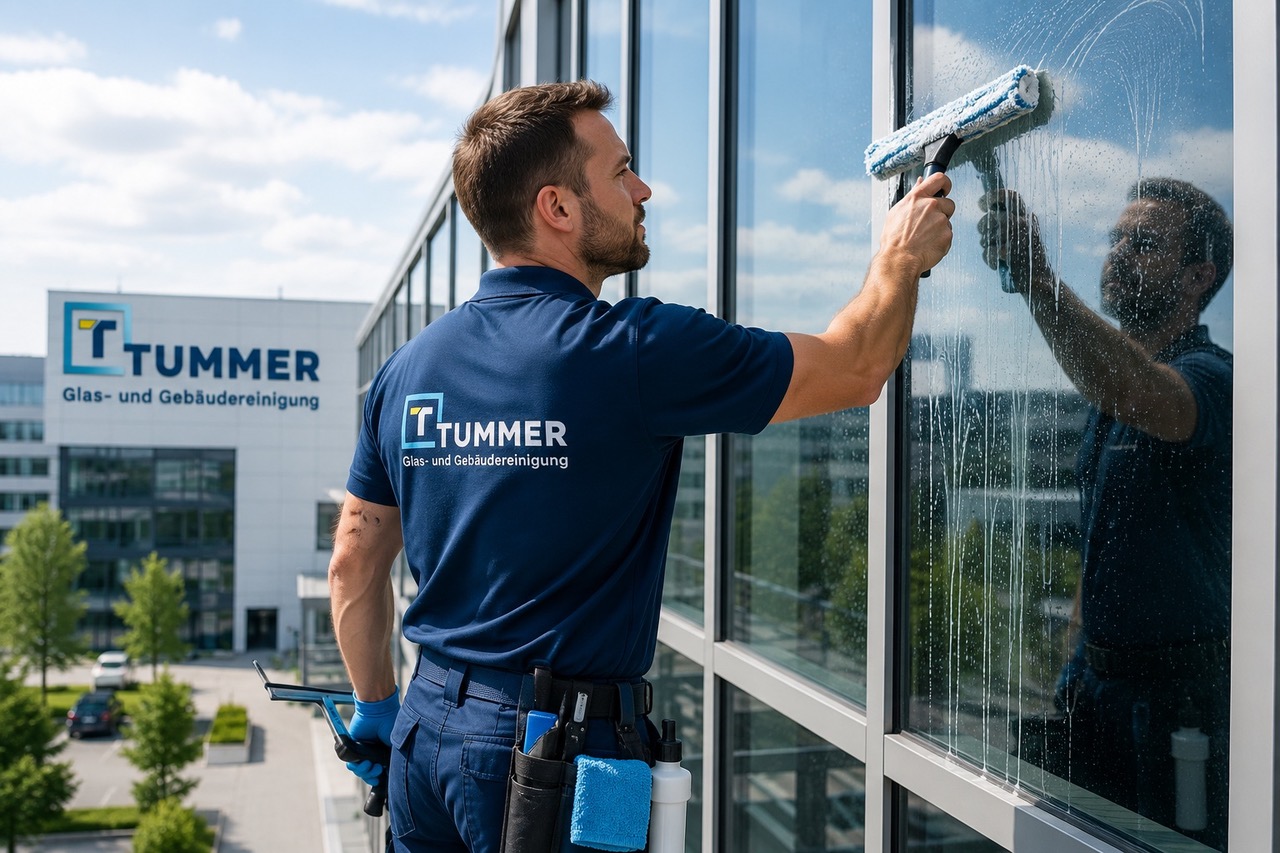 Mitarbeiter der Tummer GmbH bei der professionellen Fensterreinigung