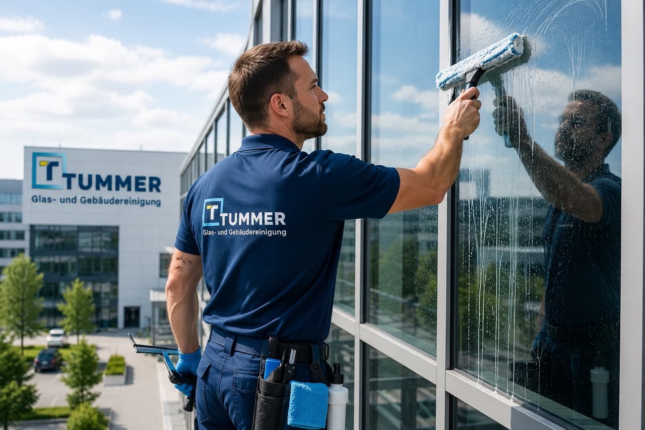 Mitarbeiter der Tummer GmbH bei der professionellen Fensterreinigung