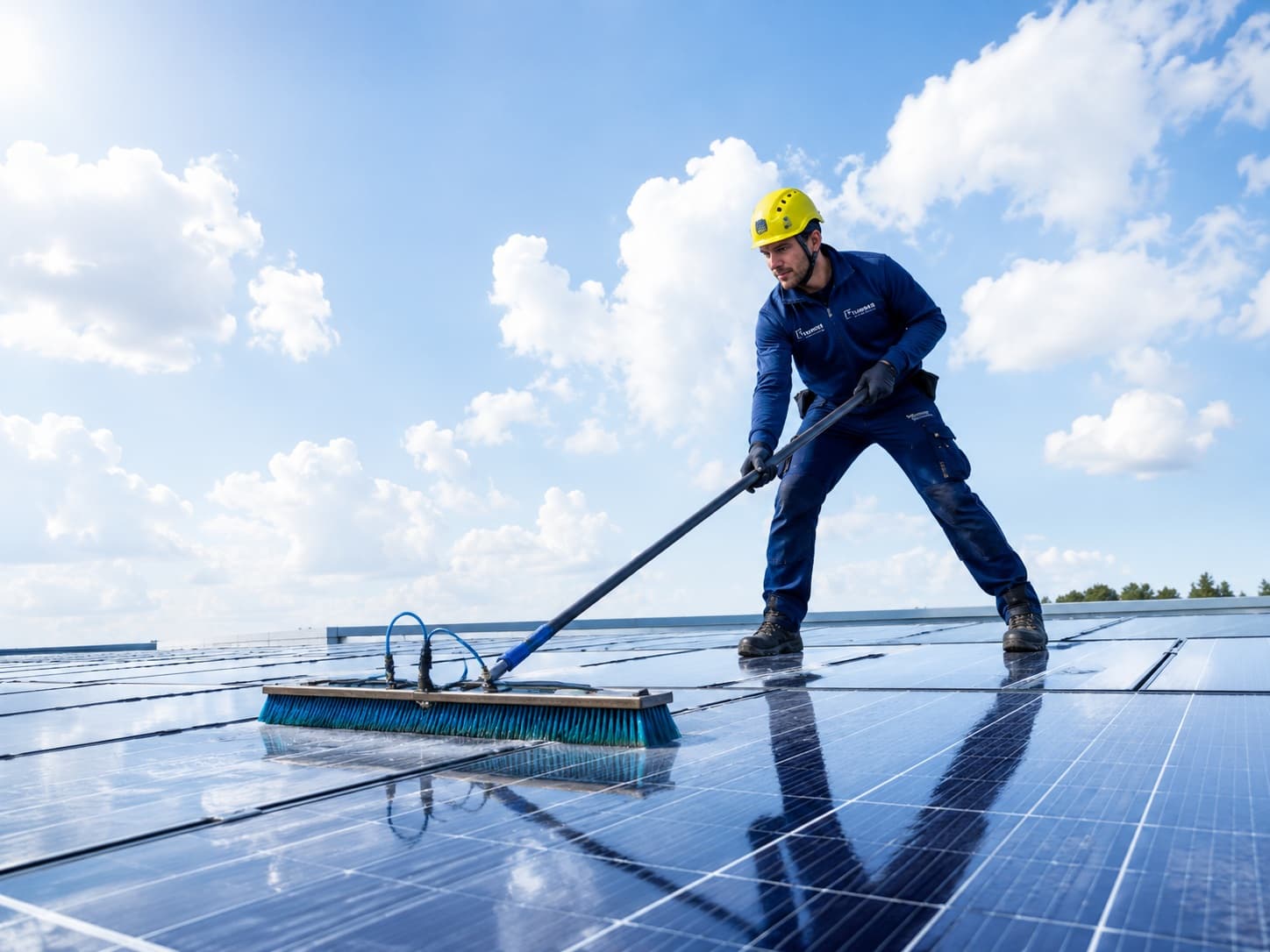 Mitarbeiter der Tummer GmbH bei der Reinigung einer Photovoltaikanlage