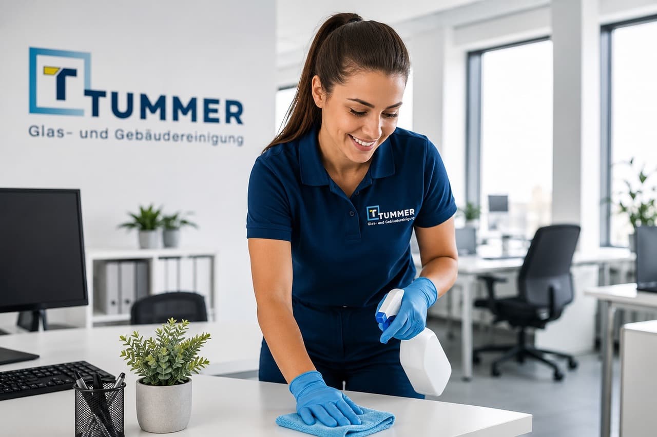 Mitarbeiterin der Tummer GmbH bei der Unterhaltsreinigung eines Büros